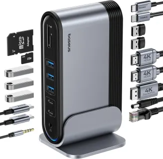 Baseus 17-in-1 USB C Docking Station 4K HDMI 2 DP 1 zur Übertragung auf 3 Monit