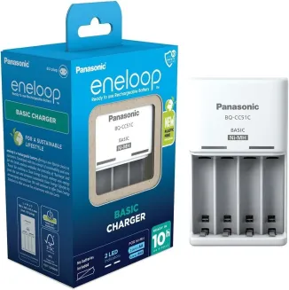 Panasonic Akku Ladegerät eneloop Basic Charger BQ-CC51E für 4 AA / AAA