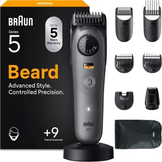 Braun Barttrimmer Series 5, Elektrischer Bartschneider Herren Mit 9 Zubehörteile