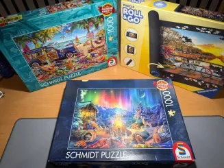 Titel: Schmidt Puzzle Paket 2x 1000 Teile + Puzzle Roll & Go Matte –B-WARE