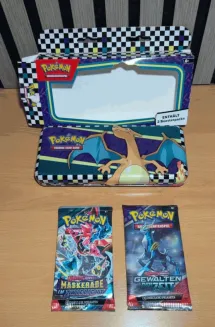 Pokémon Back to School Pencil Case Tin Glurak 2 Booster Deutsch Charizard